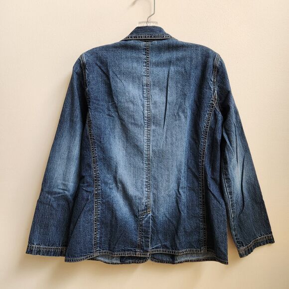 Jean Jacket Women's 0 Blue Denim Distressed Pockets Retro Boho Hippie Chico's - Picture 5 of 13